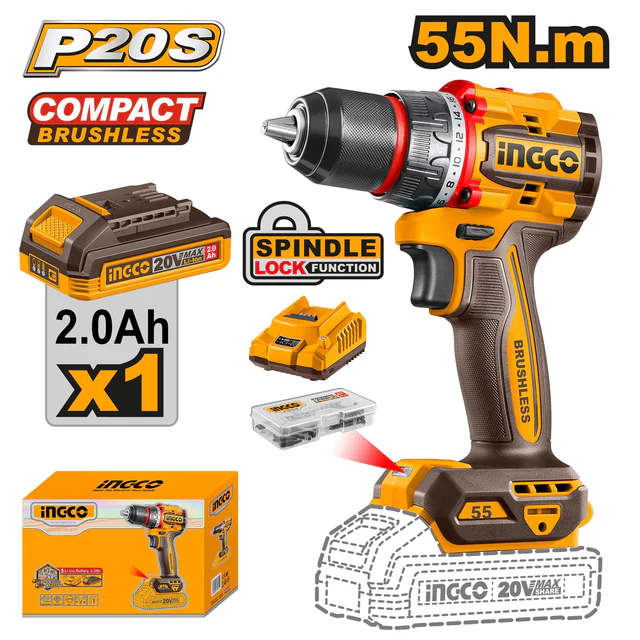 Furadeira sem fio compacta sem escova de �ons de l�tio P20S/20V CDLI205582 ING-CT