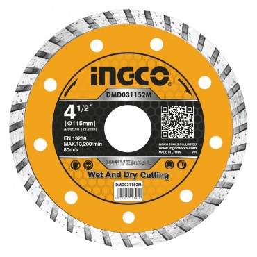Disco de diamante Ingco Turbo para esmerilhadeira angular 4" x 16 mm DMD031002M ING-AC