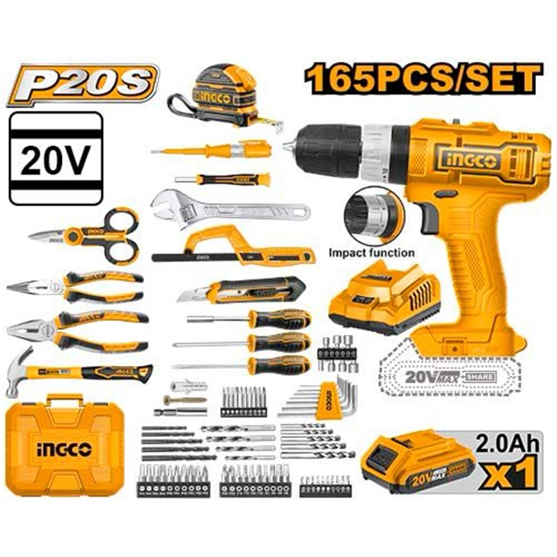 Kit de ferramentas para furadeira de impacto INGCO 20V Li-ion 165 peças HKTHP11651