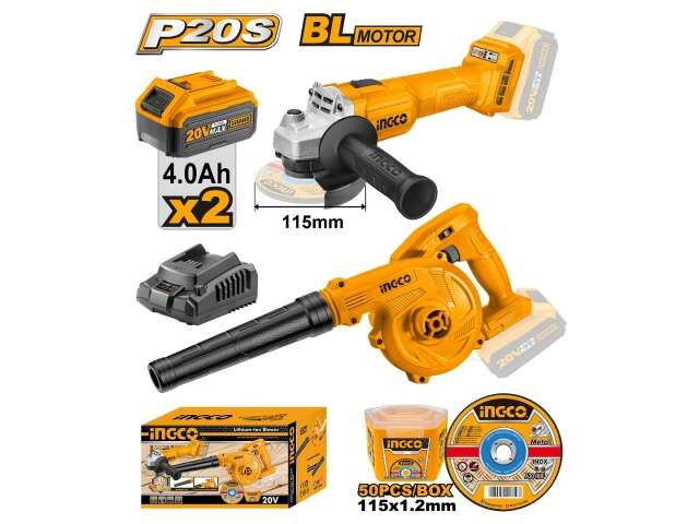 SUPER COMBO 20V REBABADORA+ SOPRADOR + DISCOS COSLI2211315 INGCO