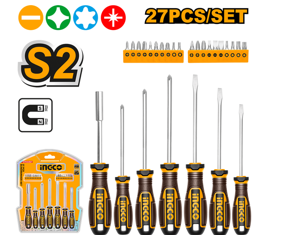  Jogo de Chaves de Fenda e Bits com 27 Peças (7 chaves de fenda SL/PH + 20 pontas)HKSDS2728